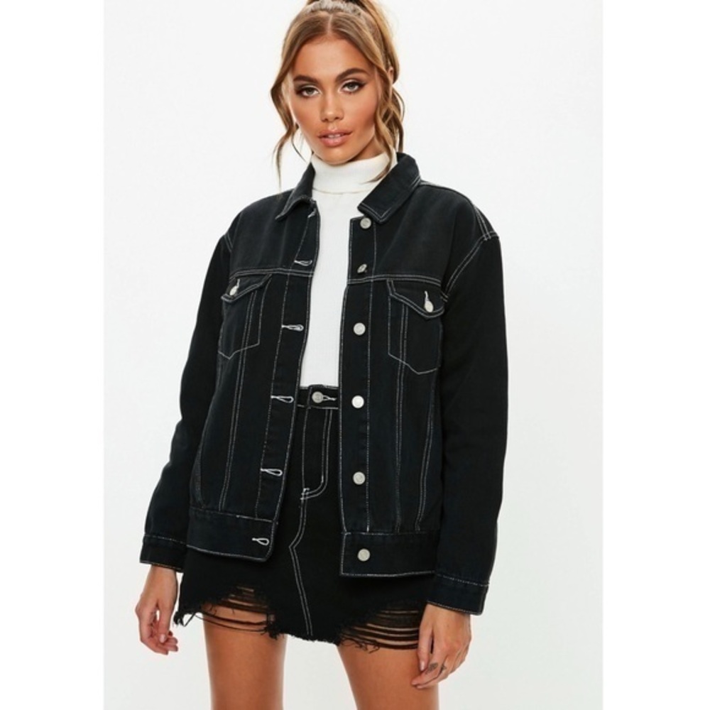 LF Topstitching Distressed Black Denim Skirt